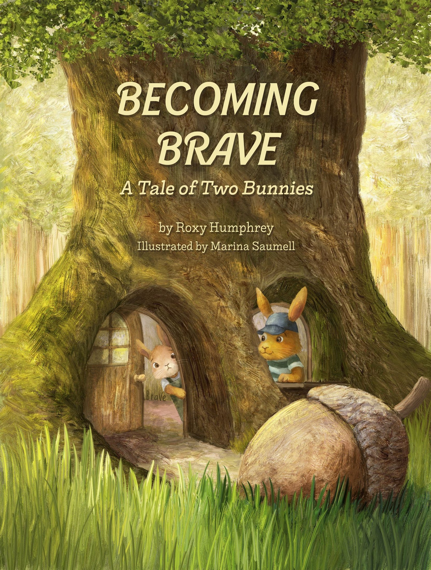 Cover of 'Becoming Brave: A Tale of Two Bunnies' by Roxy Humphrey, illustrated by Marina Saumell.
